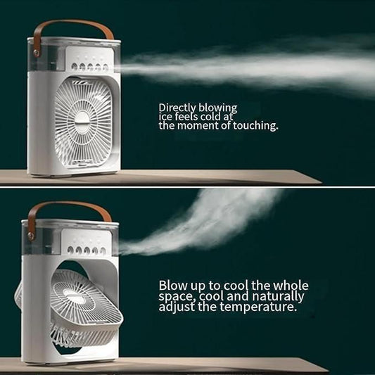 3-in-1 Portable USB Air Cooler Fan & Humidifier with LED Light – Ideal for Home, Office & Travel