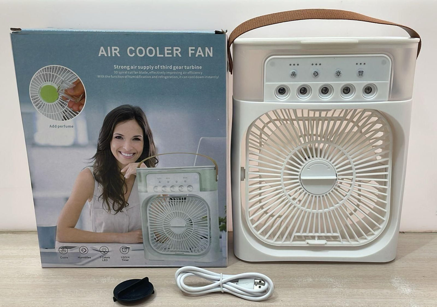 3-in-1 Portable USB Air Cooler Fan & Humidifier with LED Light – Ideal for Home, Office & Travel